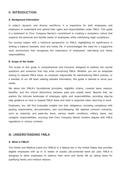 Free Family and Medical Leave Act (FMLA) Benefits Guide HR Template to Edit Online