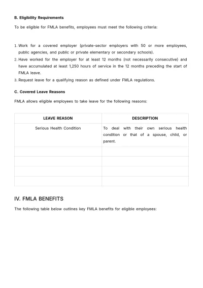 Free Family and Medical Leave Act (FMLA) Benefits Guide HR Template to Edit Online