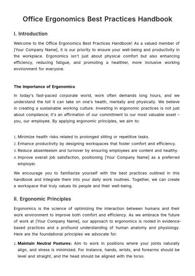 Free Office Ergonomics Best Practices Handbook HR Template to Edit Online