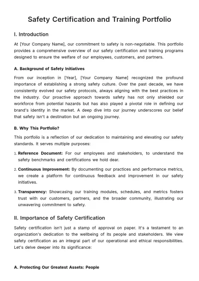 Free Safety Certification and Training Portfolio HR Template to Edit Online
