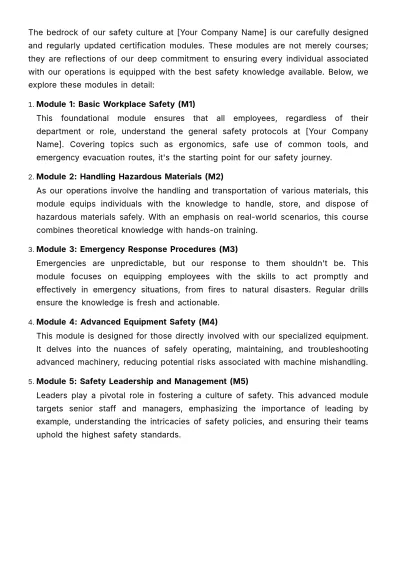 Free Safety Certification and Training Portfolio HR Template to Edit Online