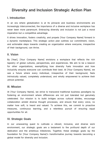 Free Diversity and Inclusion Strategic Action Plan HR Template to Edit Online