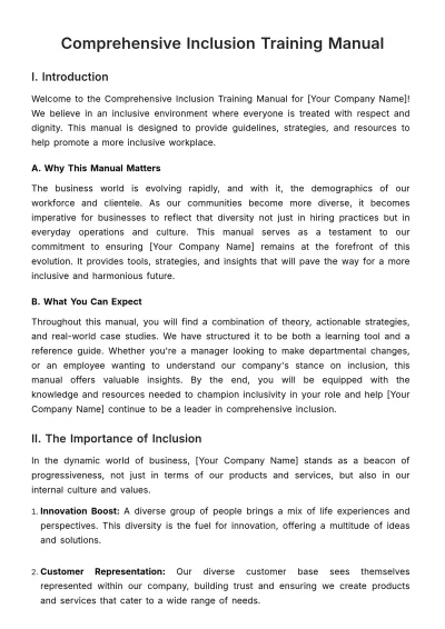 Free Comprehensive Inclusion Training Manual HR Template to Edit Online