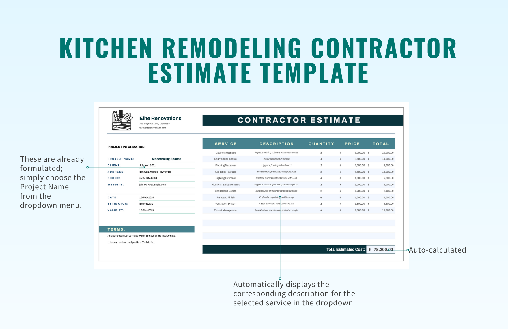 Kitchen Remodeling Contractor Estimate Template