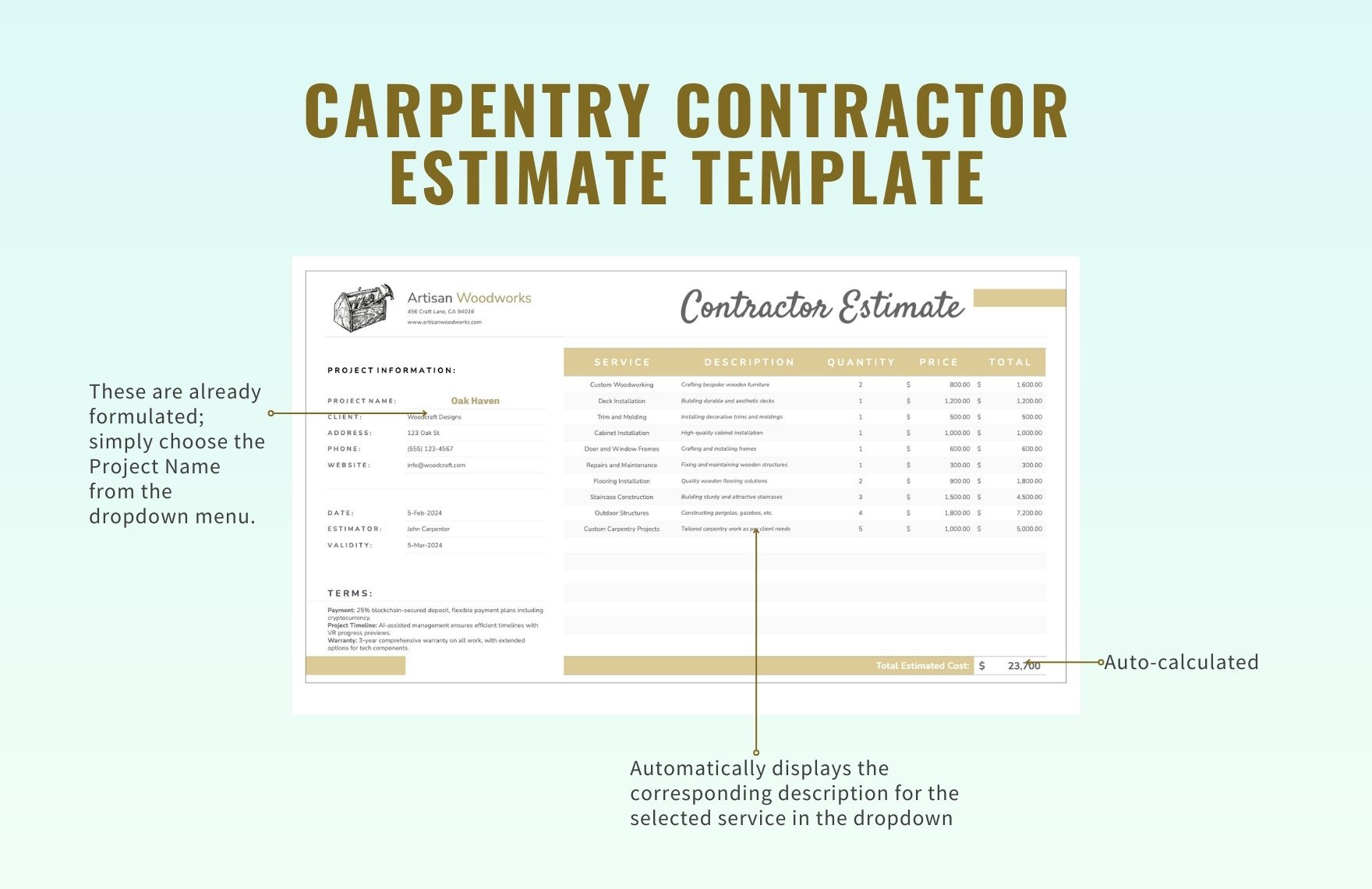 Carpentry Contractor Estimate Template