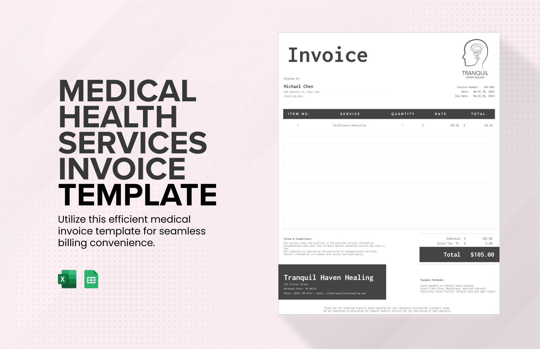 Mental Health Services Invoice Template in Excel, Google Sheets - Download | Template.net