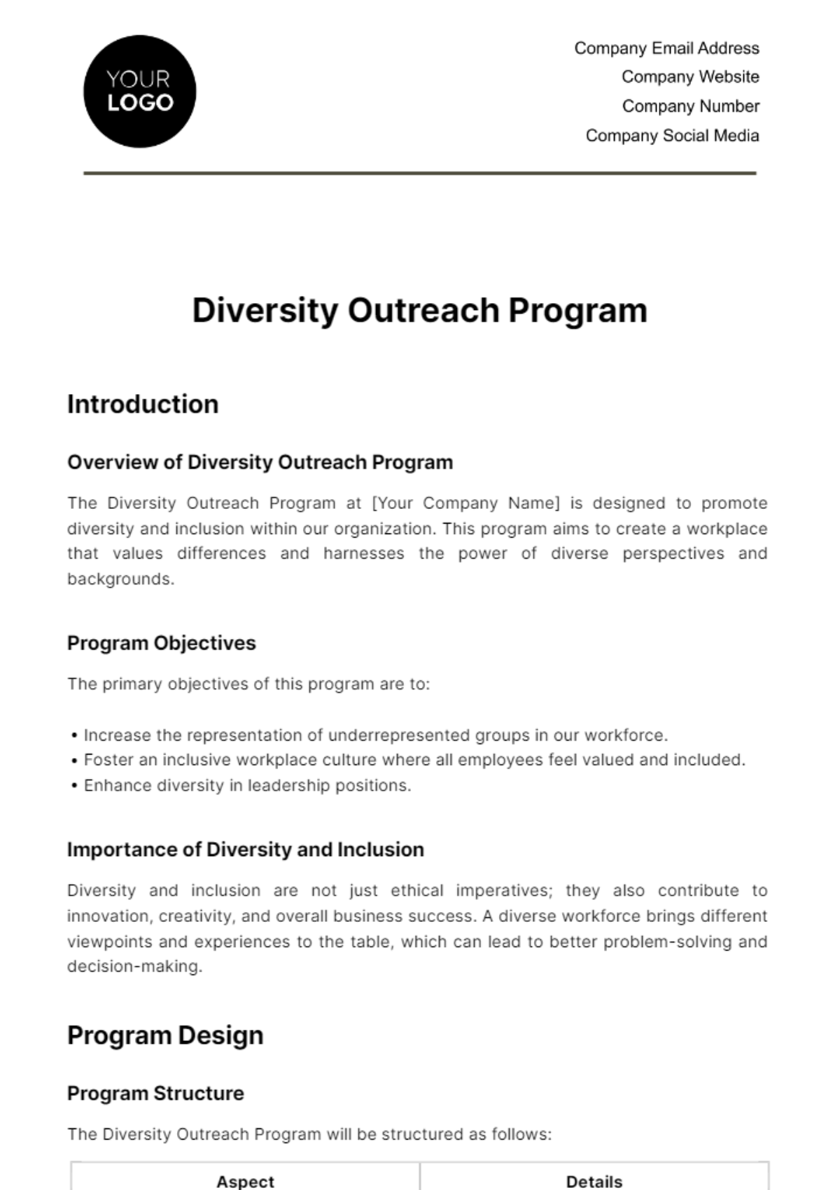 Free Diversity Outreach Program HR Template
