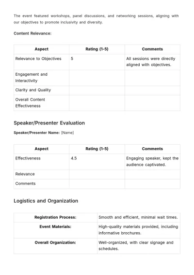 Free Employee Resource Group Event Evaluation HR Template to Edit Online