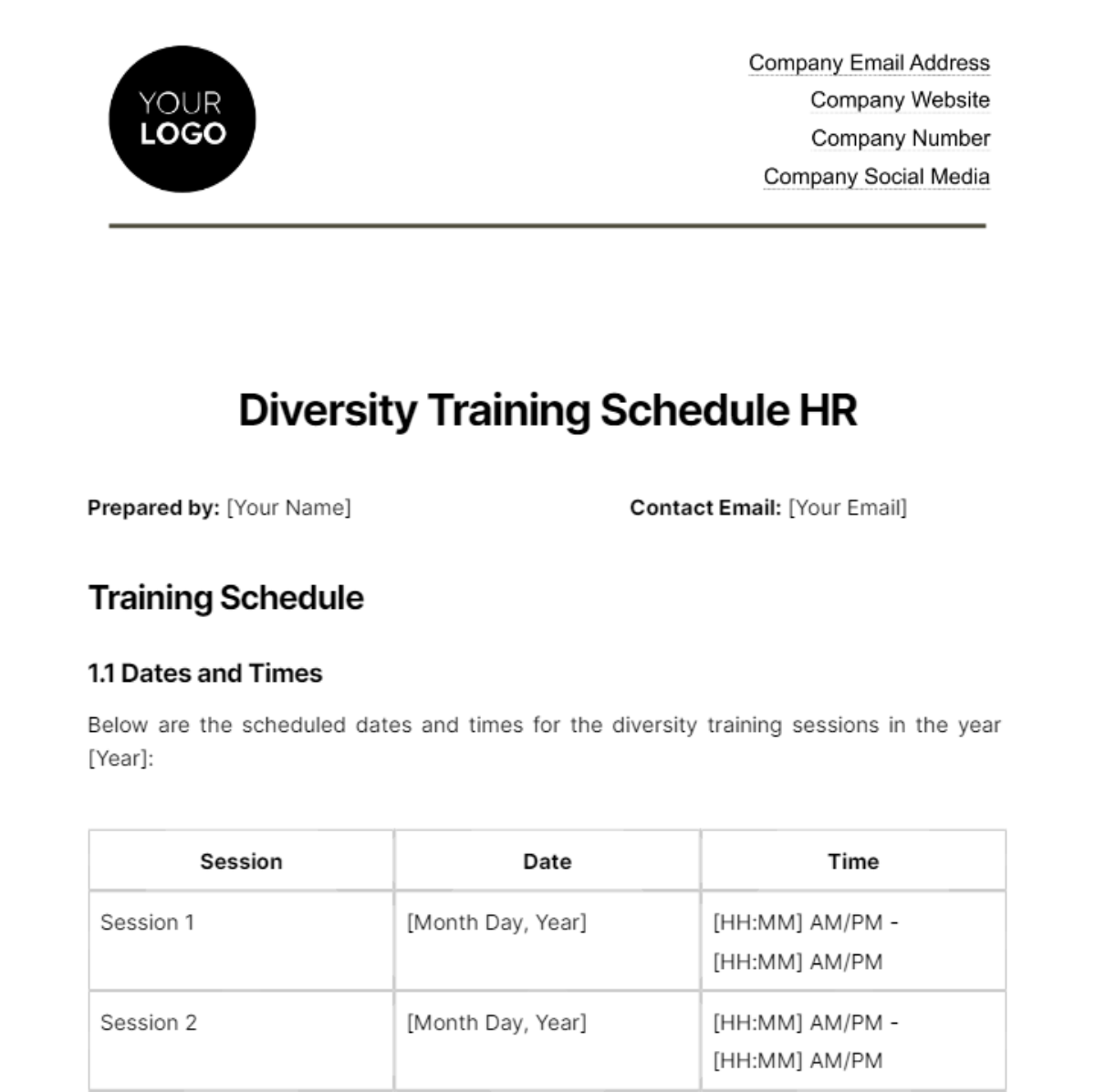 Diversity Training Schedule HR Template - Edit Online & Download