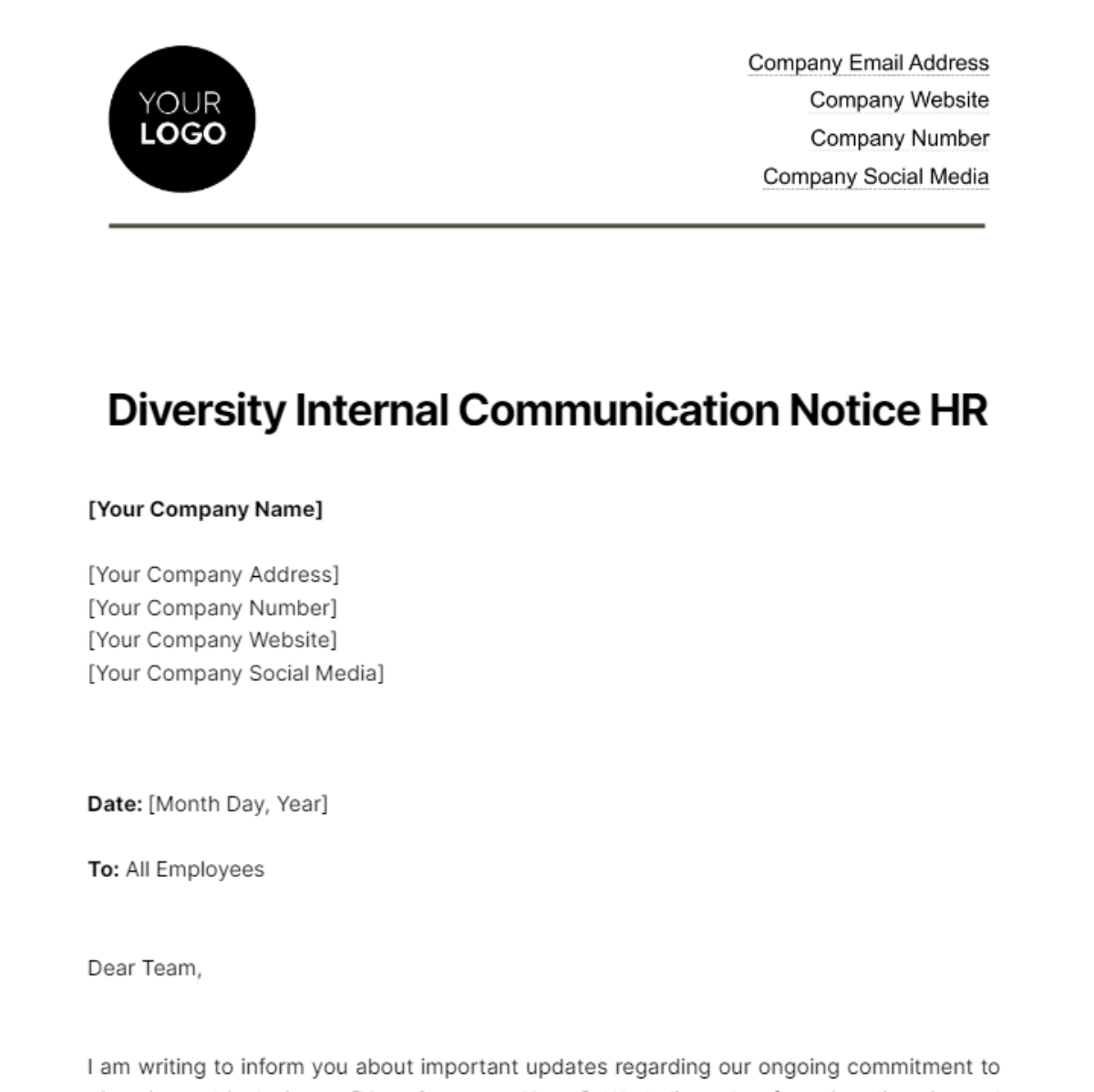 Diversity Internal Communication Notice HR Template - Edit Online & Download