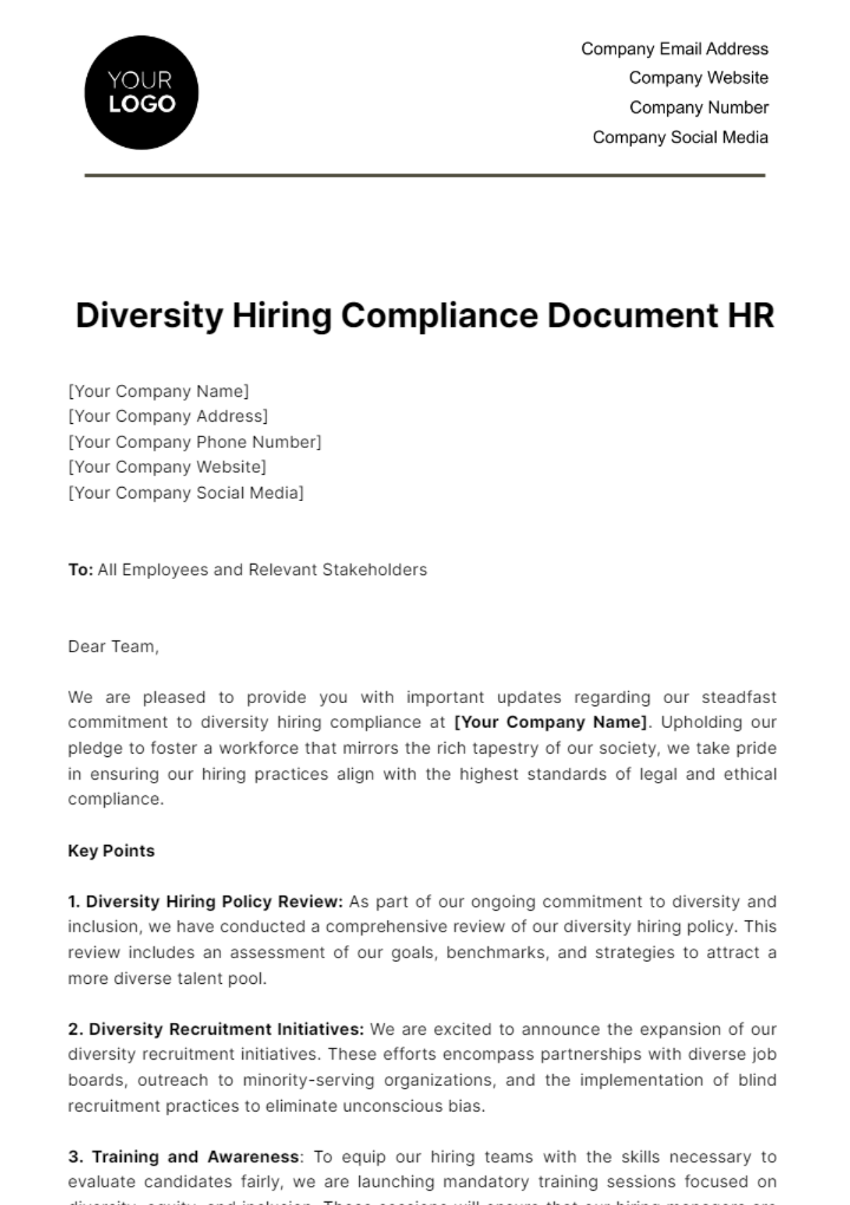Diversity Hiring Compliance Document HR Template
