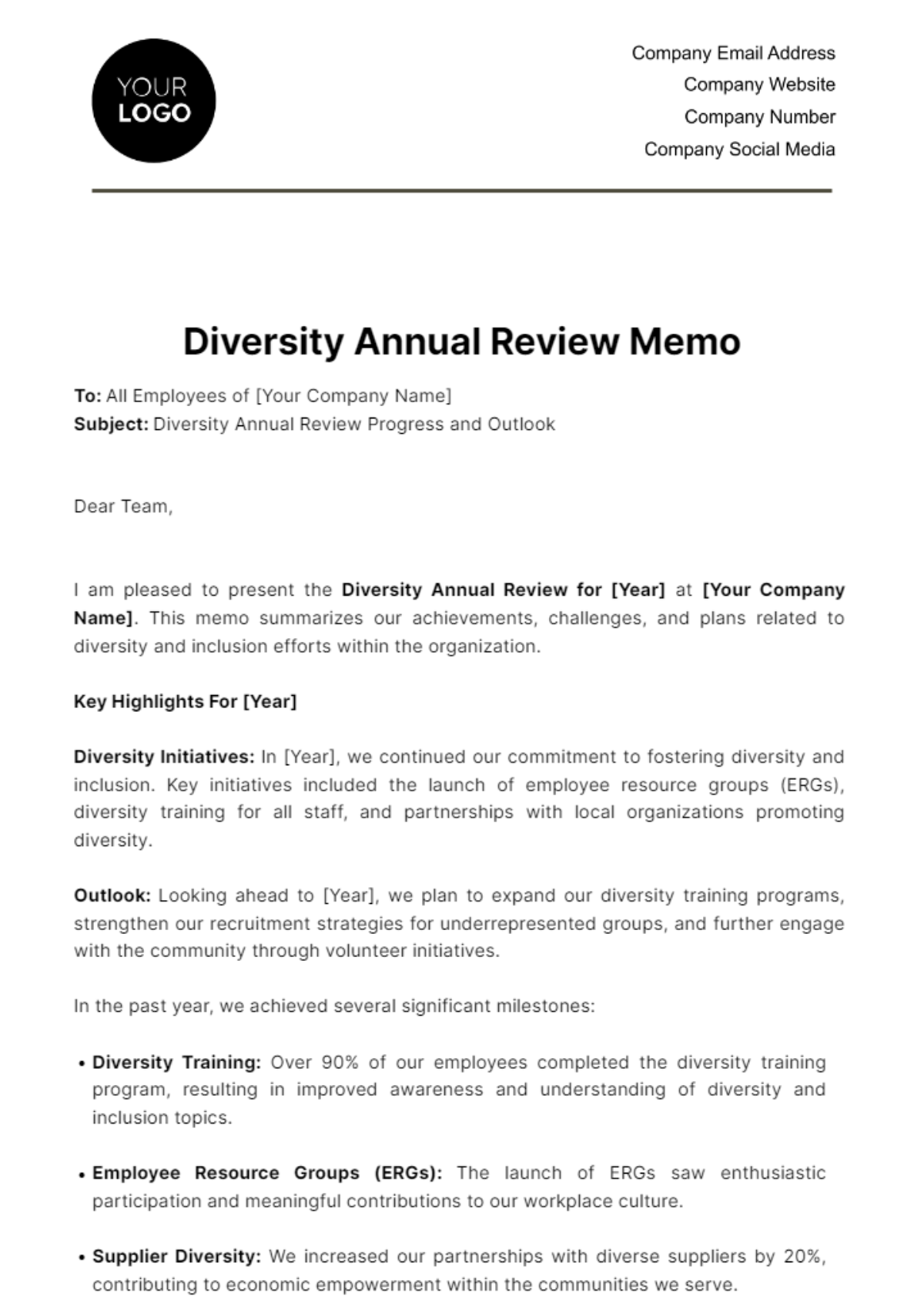 Diversity Annual Review Memo HR Template