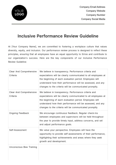 Free Inclusive Performance Review Guideline HR Template to Edit Online