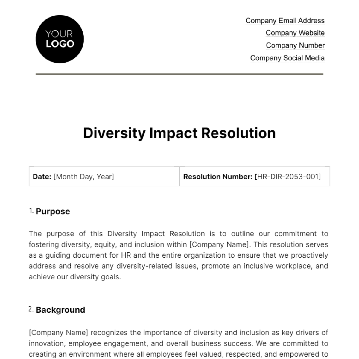 Diversity Impact Resolution HR Template