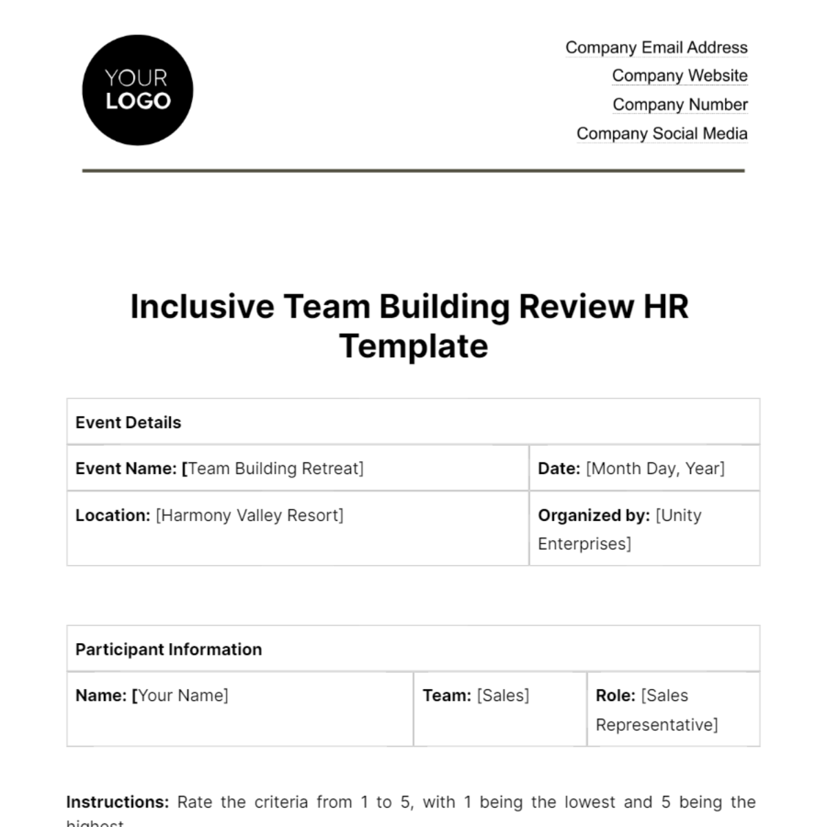 Inclusive Team Building Review HR Template - Edit Online & Download