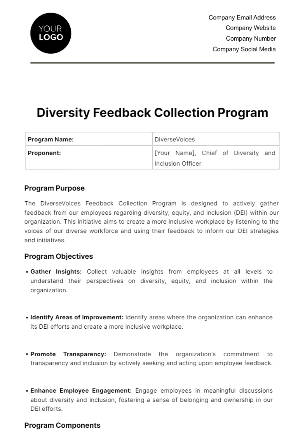 Diversity Feedback Collection Program HR Template