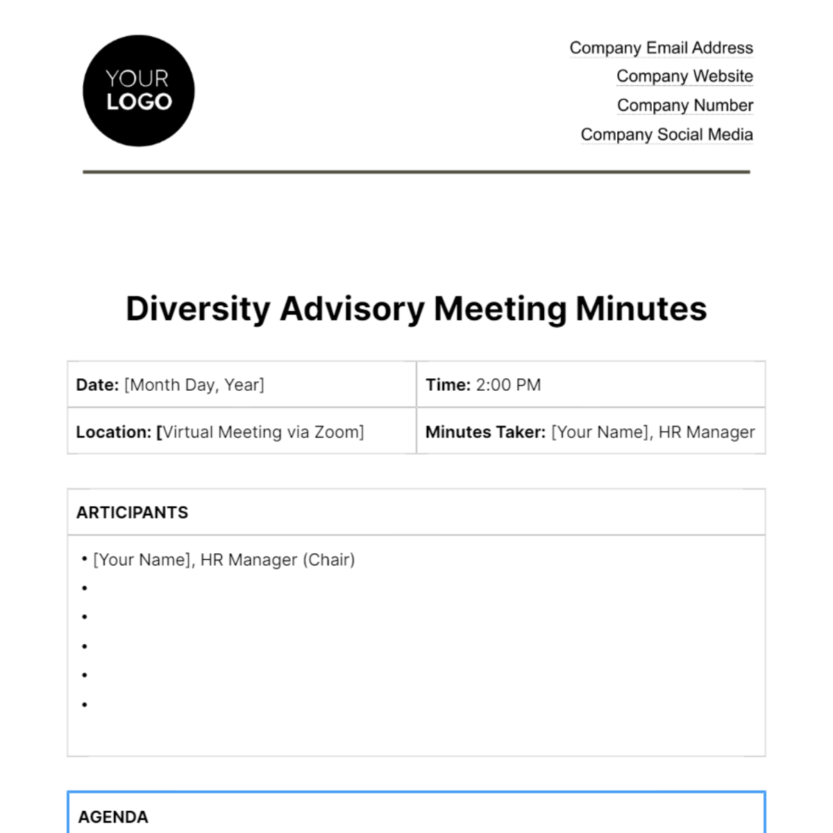 Diversity Advisory Meeting Minute HR Template