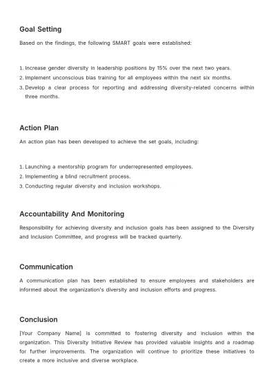 Free Diversity Initiative Review HR Template to Edit Online