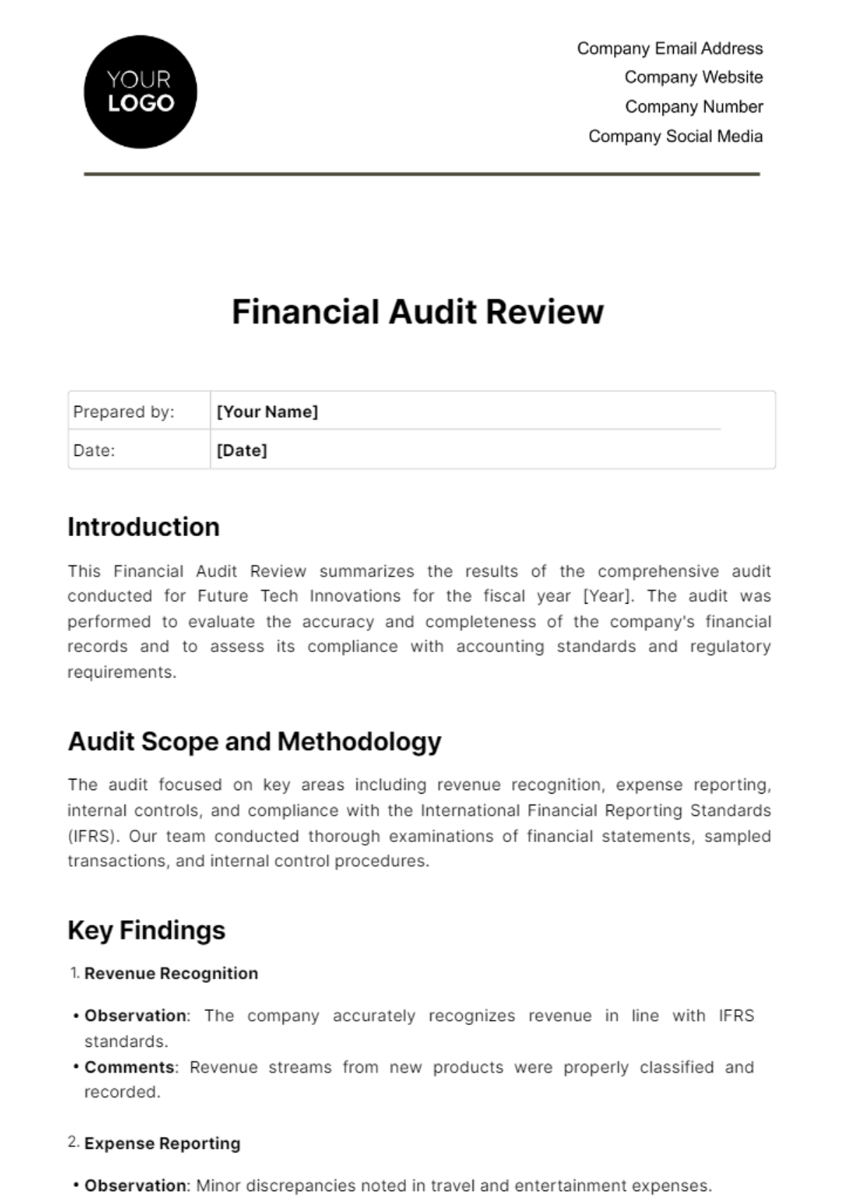 Free Financial Audit Review Template