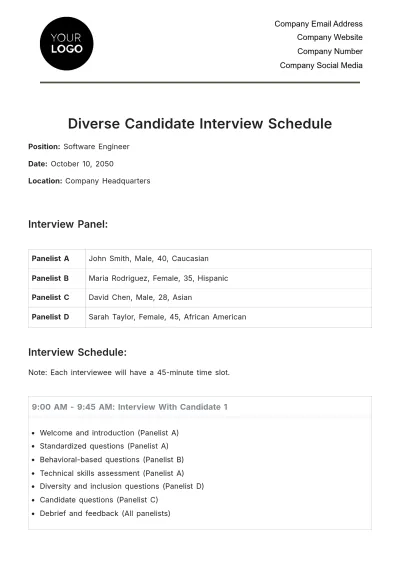 Free Diverse Candidate Interview Schedule HR Template to Edit Online