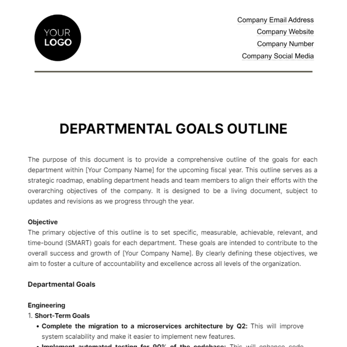 Departmental Goals Outline HR Template - Edit Online & Download