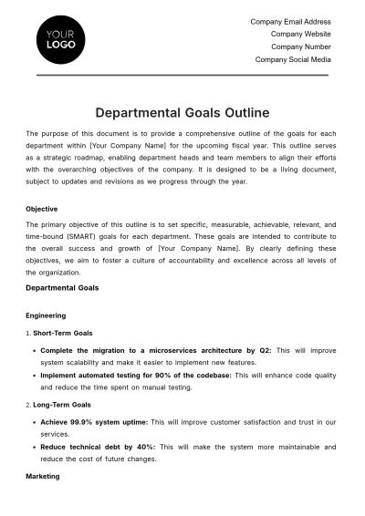 Free Departmental Goals Outline HR Template to Edit Online