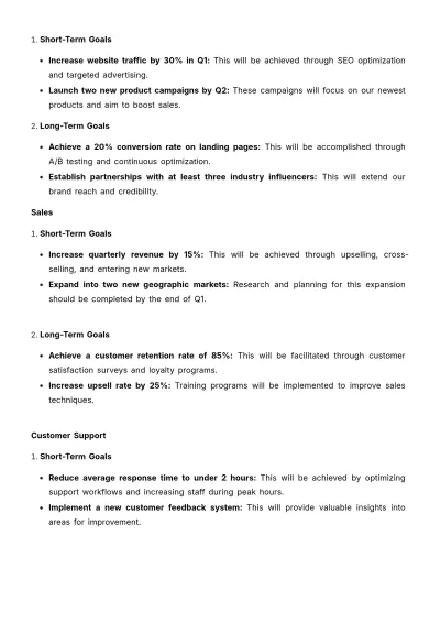 Free Departmental Goals Outline HR Template to Edit Online