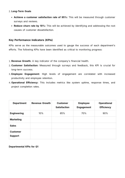 Free Departmental Goals Outline HR Template to Edit Online