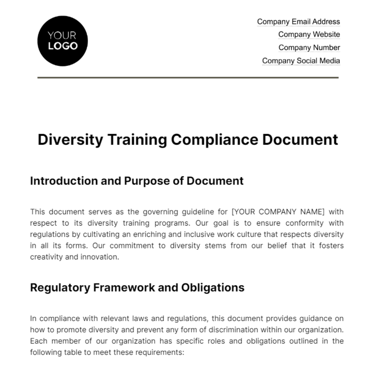 Diversity Training Compliance Document HR Template