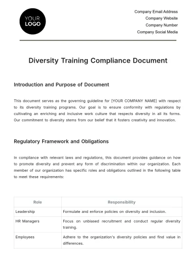 Free Diversity Training Compliance Document HR Template to Edit Online