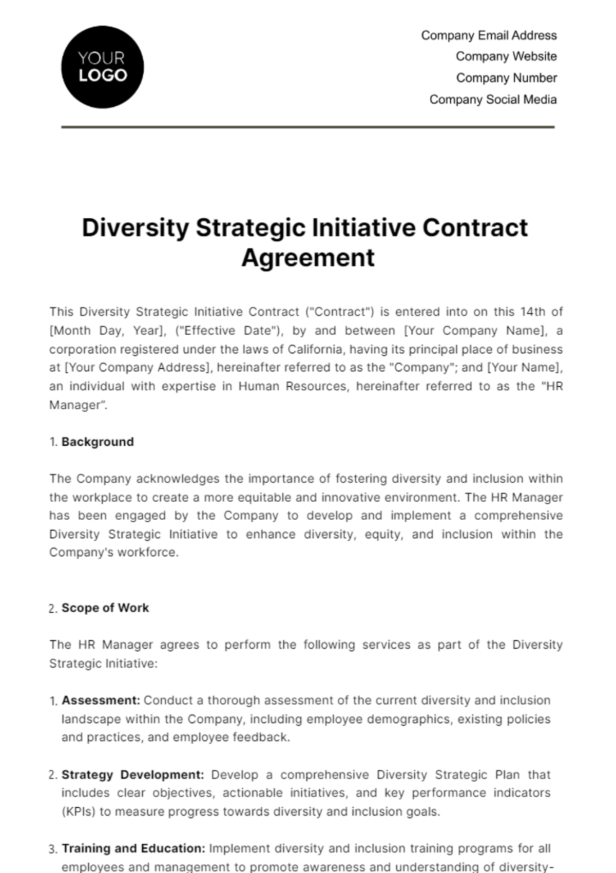 Diversity Strategic Initiative Contract HR Template