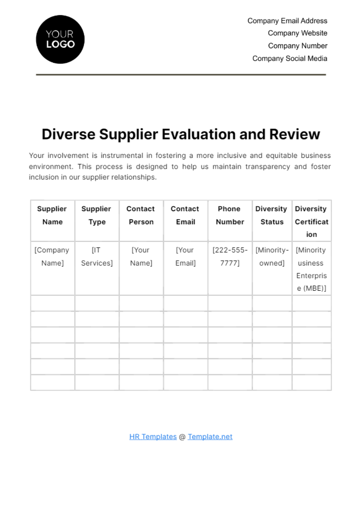 Diverse Supplier Review HR Template