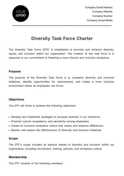 Free Diversity Taskforce Charter HR Template to Edit Online