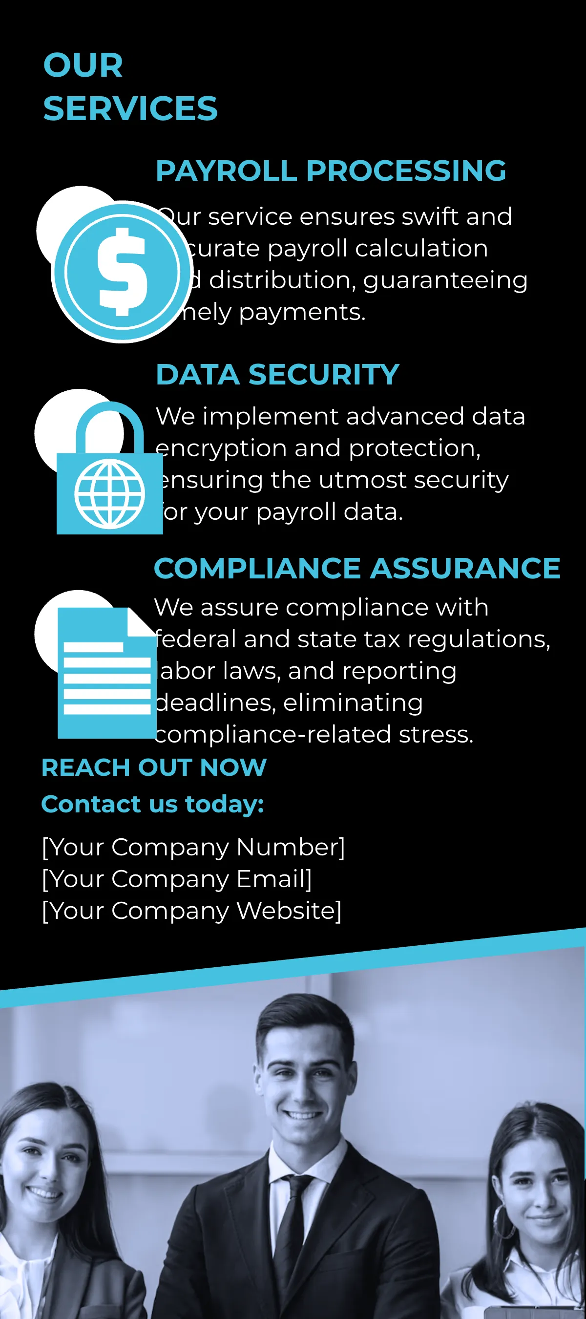 Free Streamlined Payroll Management Rack Card Template to Edit Online