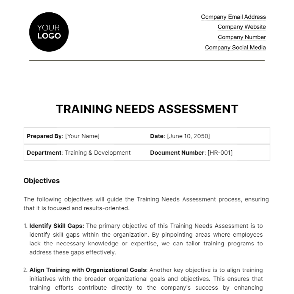 Training Needs Assessment HR Template