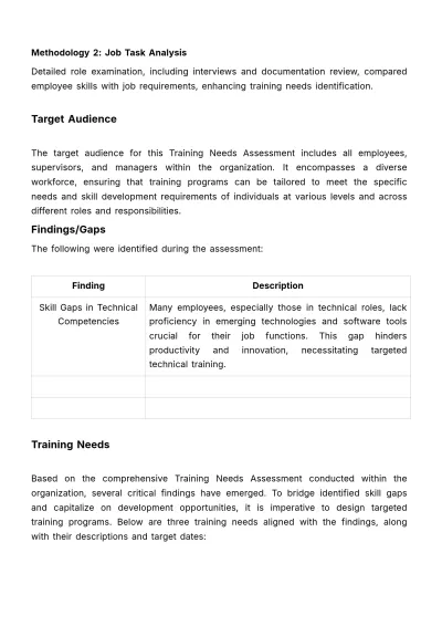 Free Training Needs Assessment HR Template to Edit Online