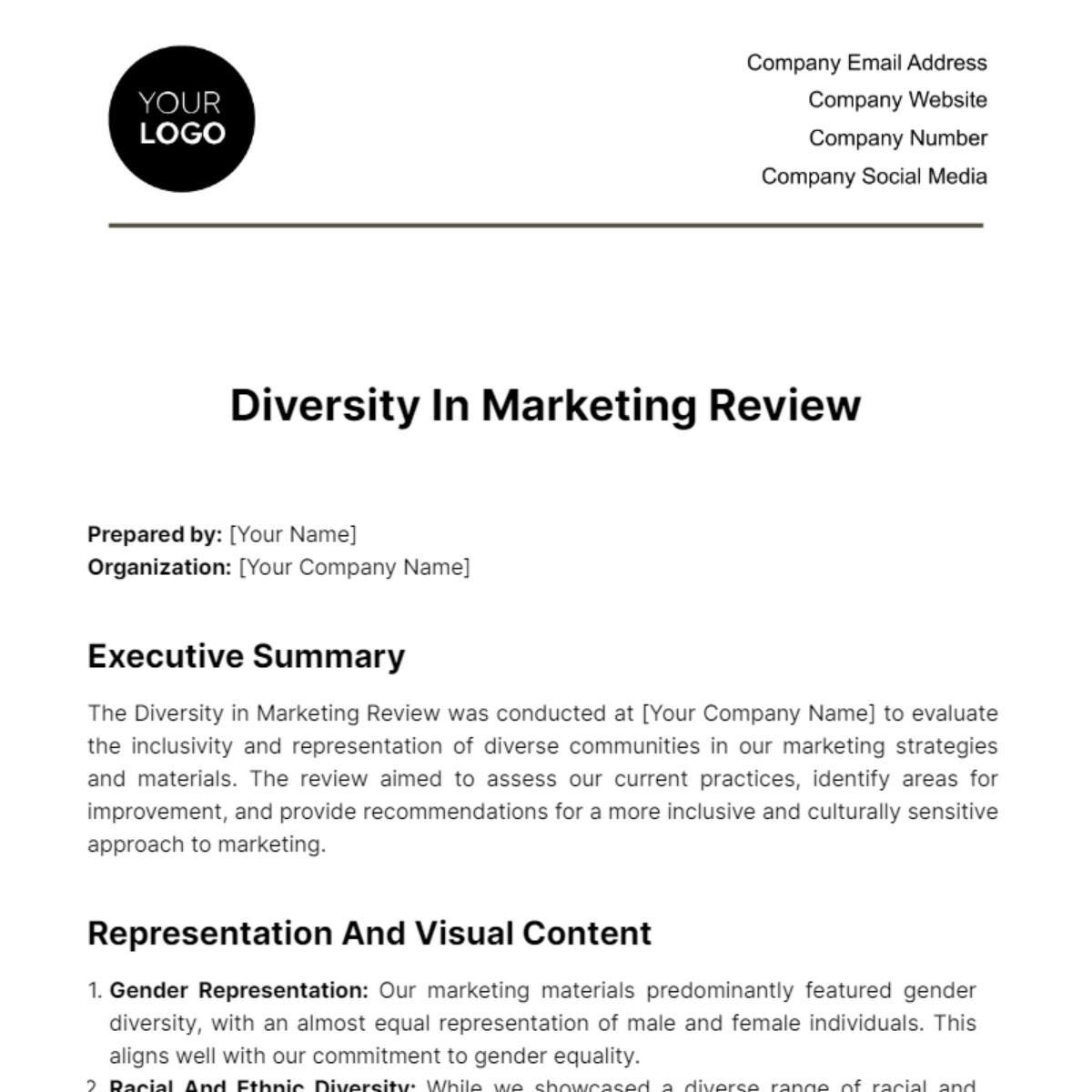 Diversity in Marketing Review HR Template - Edit Online & Download