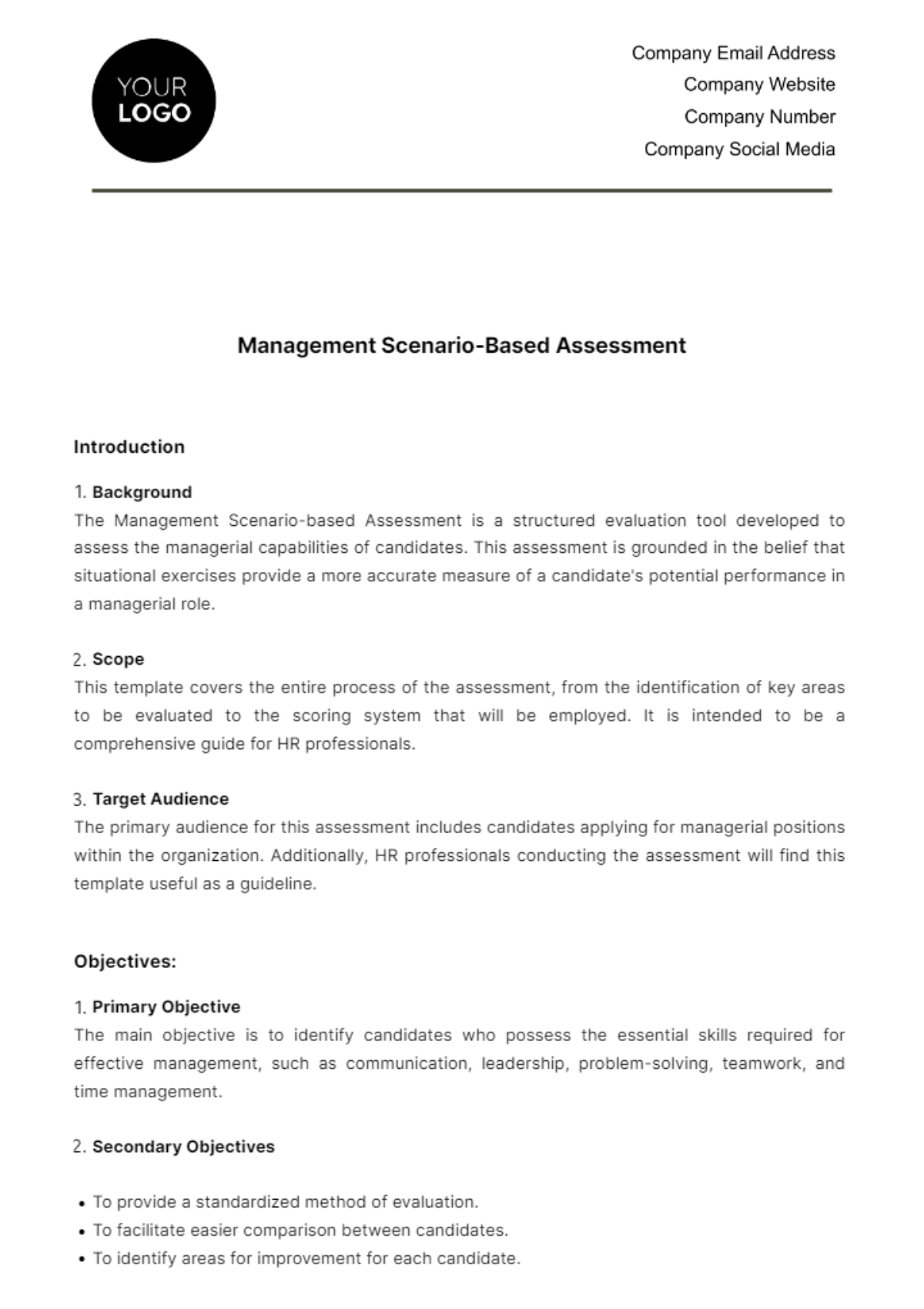 Free Management Scenario-based Assessment HR Template