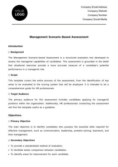 Free Management Scenario-based Assessment HR Template to Edit Online