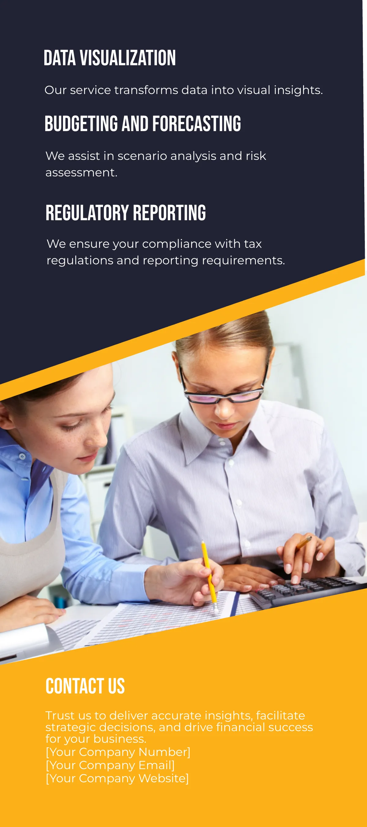 Free Financial Reporting and Analysis Rack Card Template to Edit Online