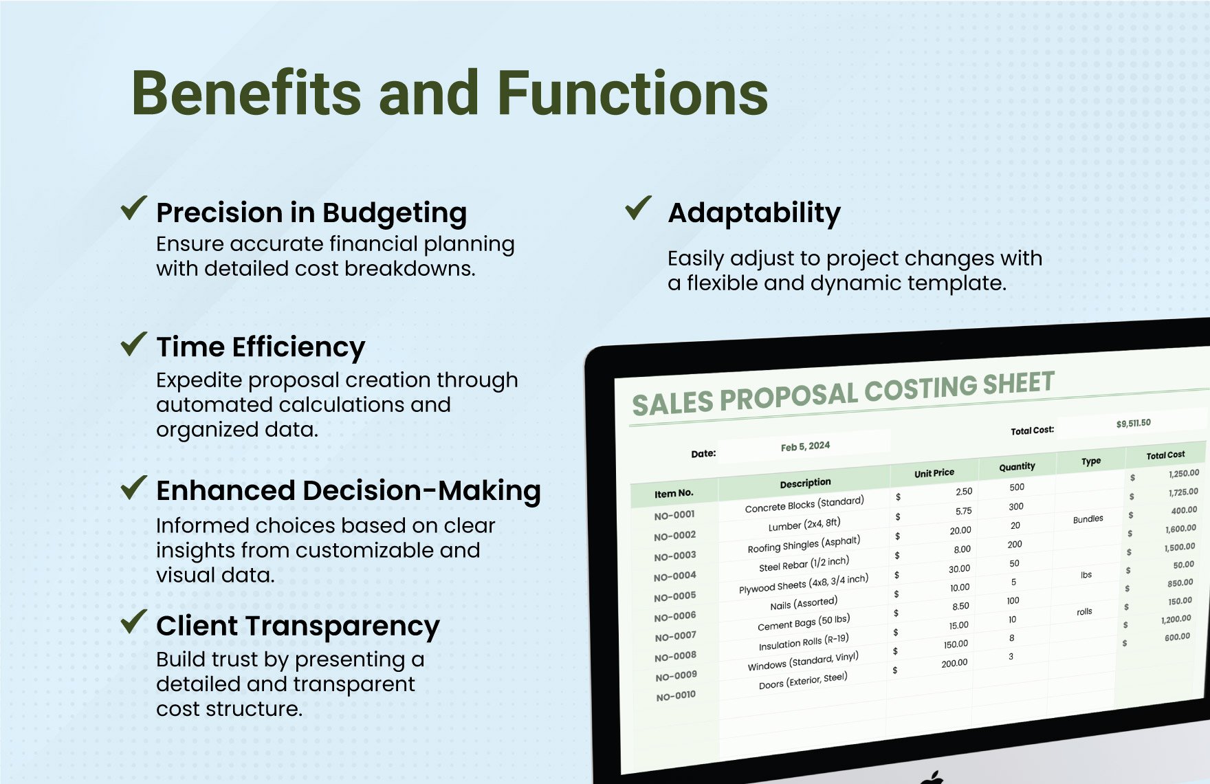 Sales Proposal Costing Sheet Template
