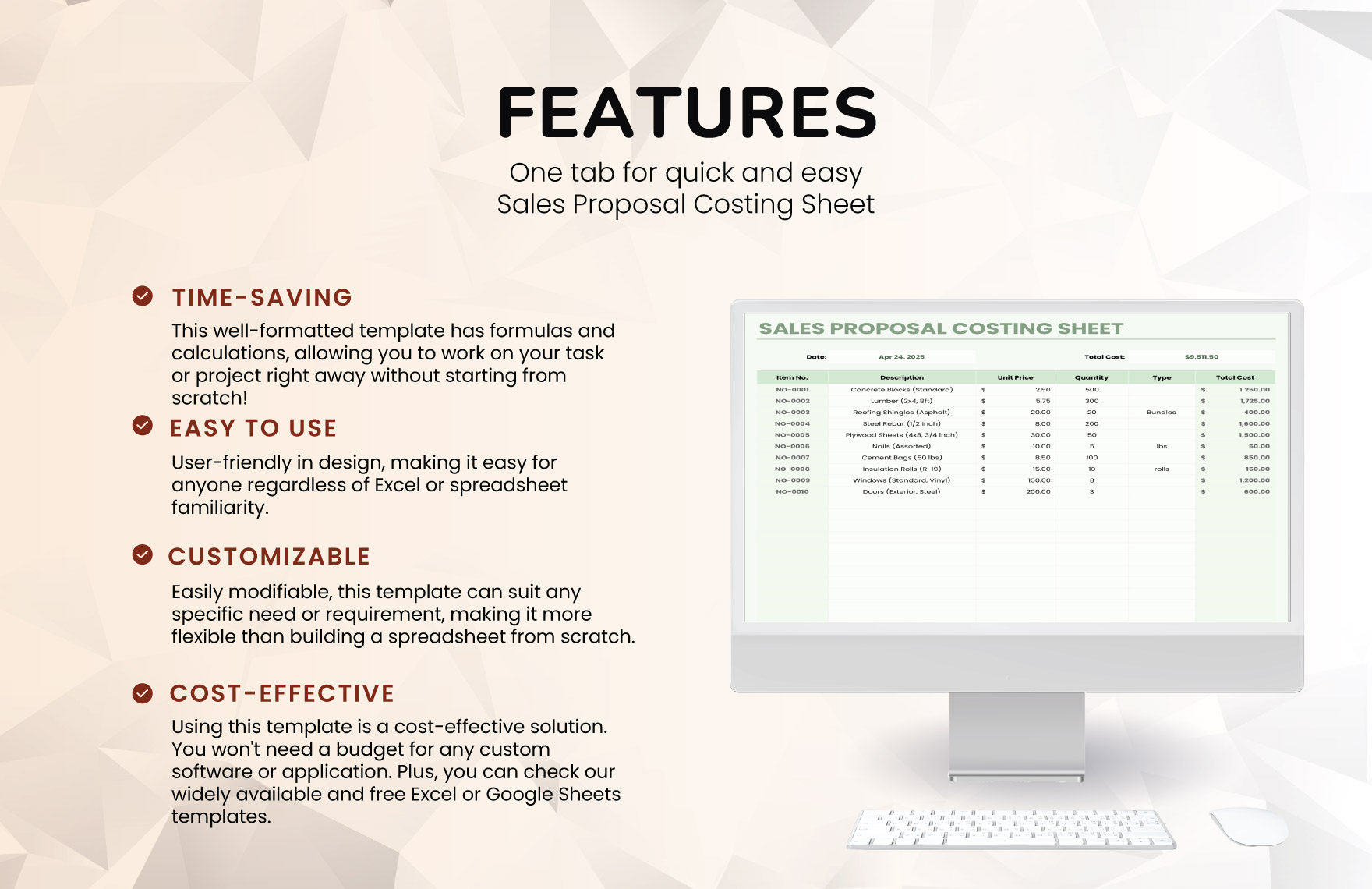 Sales Proposal Costing Sheet Template