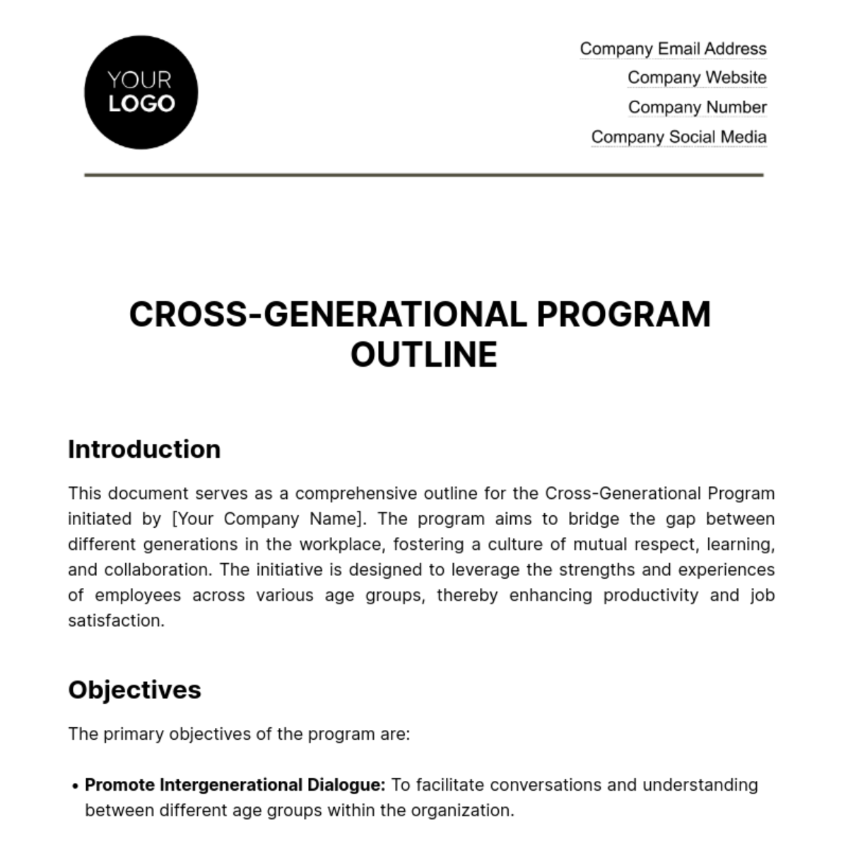 Cross-Generational Program Outline HR Template - Edit Online & Download