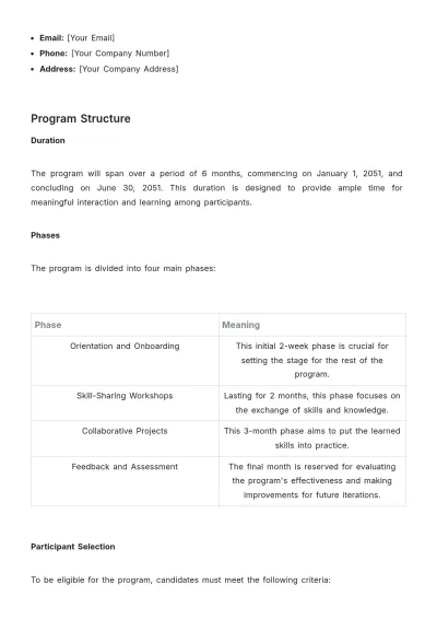 Free Cross-Generational Program Outline HR Template to Edit Online