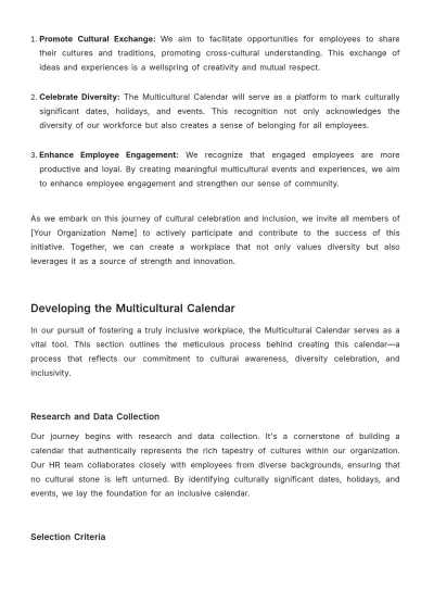 Free Multicultural Calendar and Event Planning HR Template to Edit Online