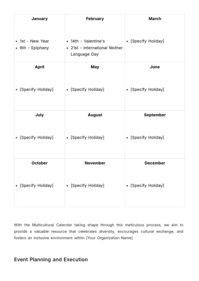 Free Multicultural Calendar and Event Planning HR Template to Edit Online