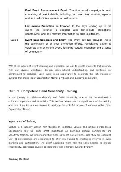 Free Multicultural Calendar and Event Planning HR Template to Edit Online