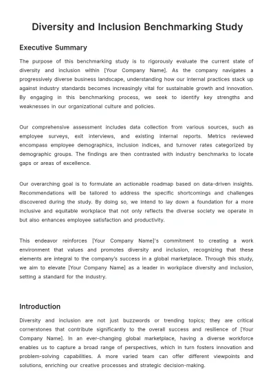 Free Diversity and Inclusion Benchmarking Study HR Template to Edit Online