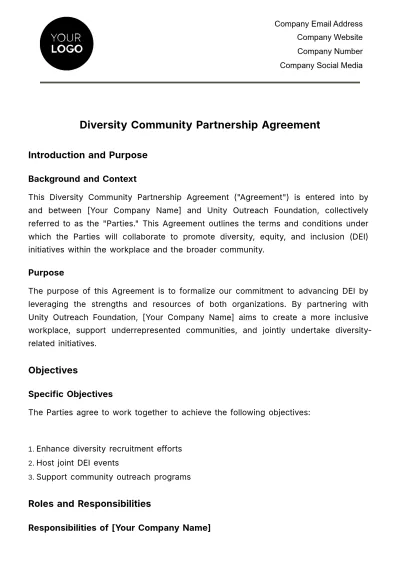Free Diversity Community Partnership Agreement HR Template to Edit Online