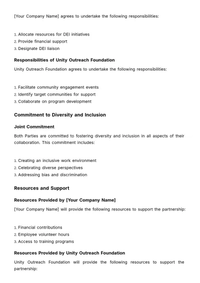 Free Diversity Community Partnership Agreement HR Template to Edit Online